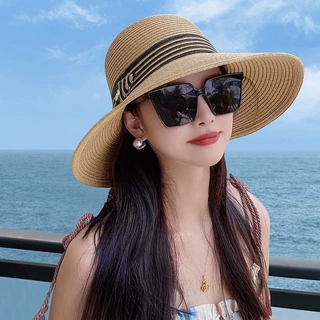 卷边翻边草帽日系盆帽女夏季凉帽女薄款太阳帽可折叠批发时尚通勤