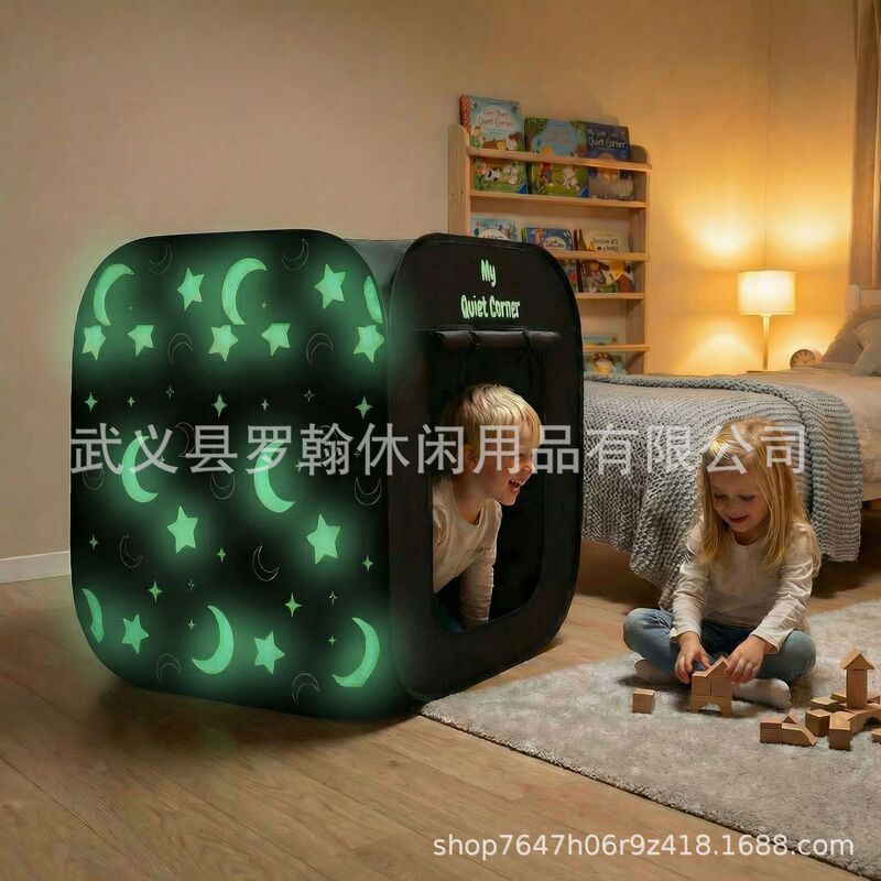 Black Children's Tent with Light-Blocking Sensory Features for Autism, Glow-In-The-Dark Version, Foldable, No Installation Required, Printed Design for Indoor Play Black Children's Tent with Light-Blocking Sensory Features for Autism, Glow-In-The-Dark Version, Foldable, No Installation Required, Printed Design for Indoor Play