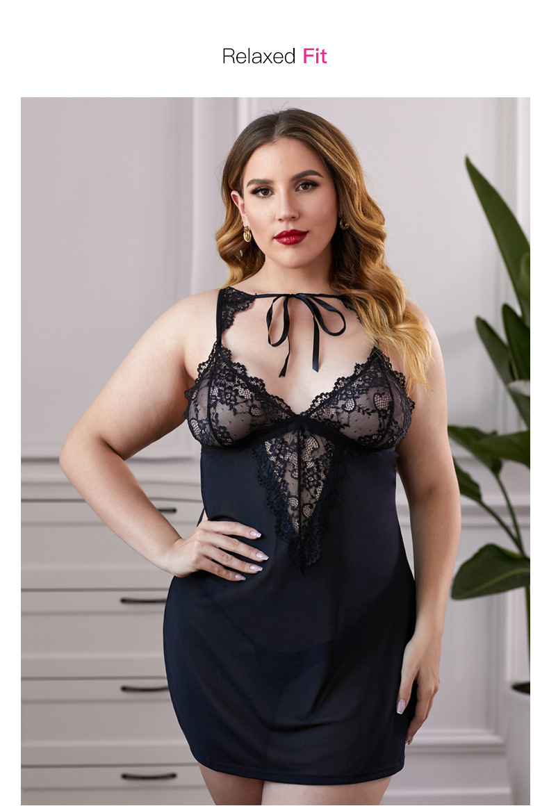 plus size women s pajamas with strappy lace suspender nightdress nihaostyles wholesale clothing NSMDS78125