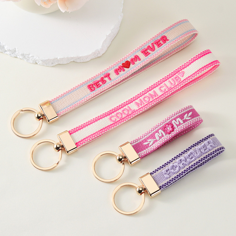 European and American Mother's Day Letter Double-sided Embroidered Woven Keychain Bag Hanging Devil's Eye Embroidery Car Key Pendant