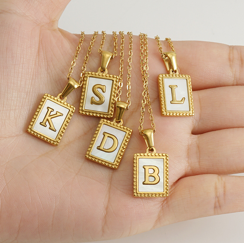 Daily Occasion 304 Stainless Steel Material Fashion Letter Titanium Steel Inlay Shell Pendant Necklace 1 Piece