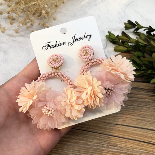 European and American retro handmade flower garland earrings, feminine personality, long vacation earrings, Korean fashion earrings