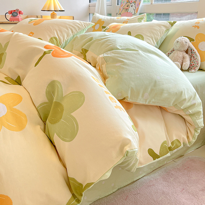 Cama de algodón de cuatro piezas Four Seasons 100 Cotton 2025 nueva ropa de cama sábana edredón dormitorio juego de tres piezas sábana 4