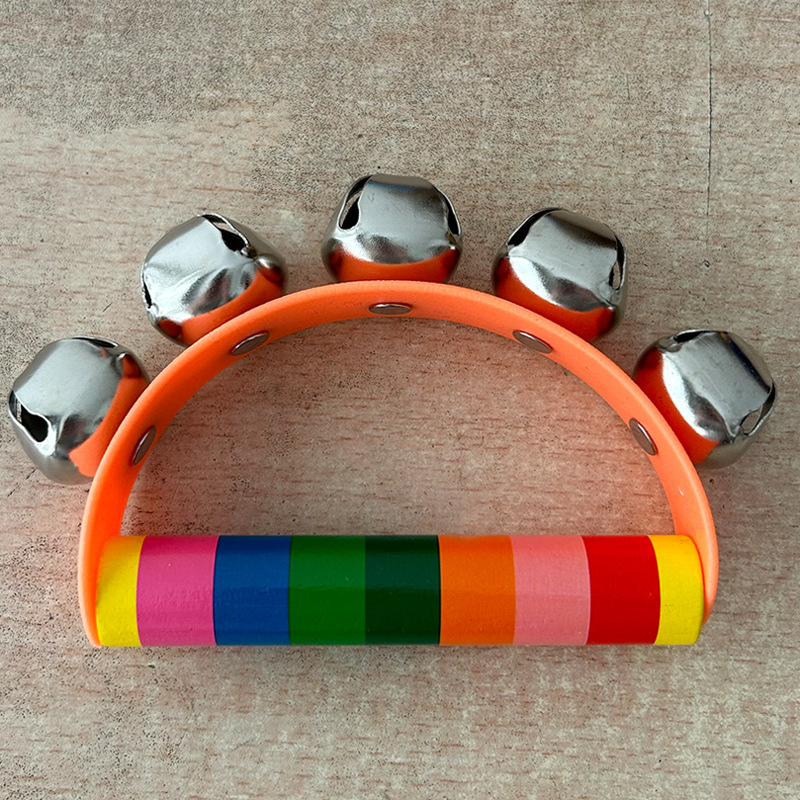 Juguetes educativos para niños Instrumento musical instrumento musical de educación temprana semicírculo sonajero empuñadura de mano colorido mango de madera sonajero colorido cuero Cinco campanas