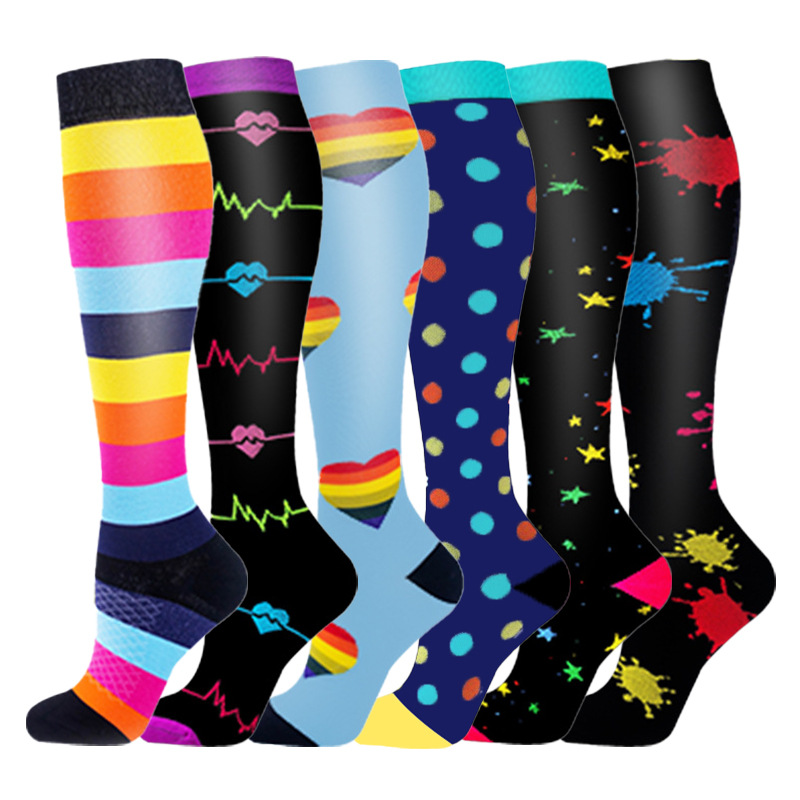 Juego de 6 pares de calcetines deportivos de compresión transfronterizos para fitness, calcetines largos de compresión para pantorrillas para hombres y mujeres, calcetines de compresión elásticos. image 38