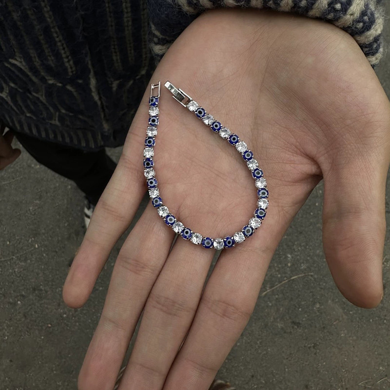 Devil's Eye Bracelet [Eye of Redemption] Zircon Sugar Cube Tennis Chain Couple's Bracelet for Men and Women, Trendy, Light Luxury, Versatile