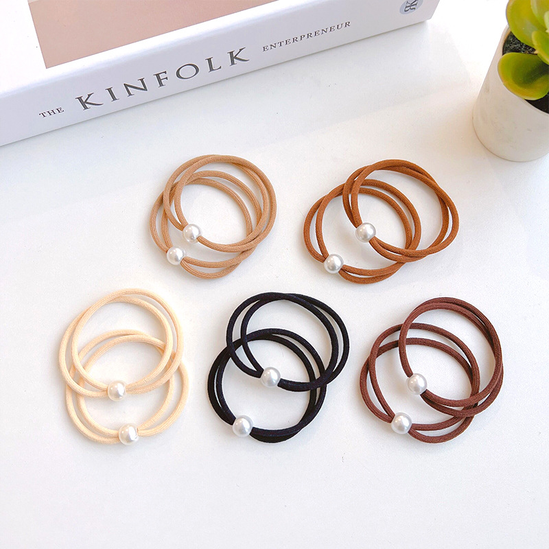 Simple Pearl Hair Tie Double Strand Basic Hair Ring Headband Fresh Versatile Women's Braided Hair Tie Rubber Band Hair Accessory