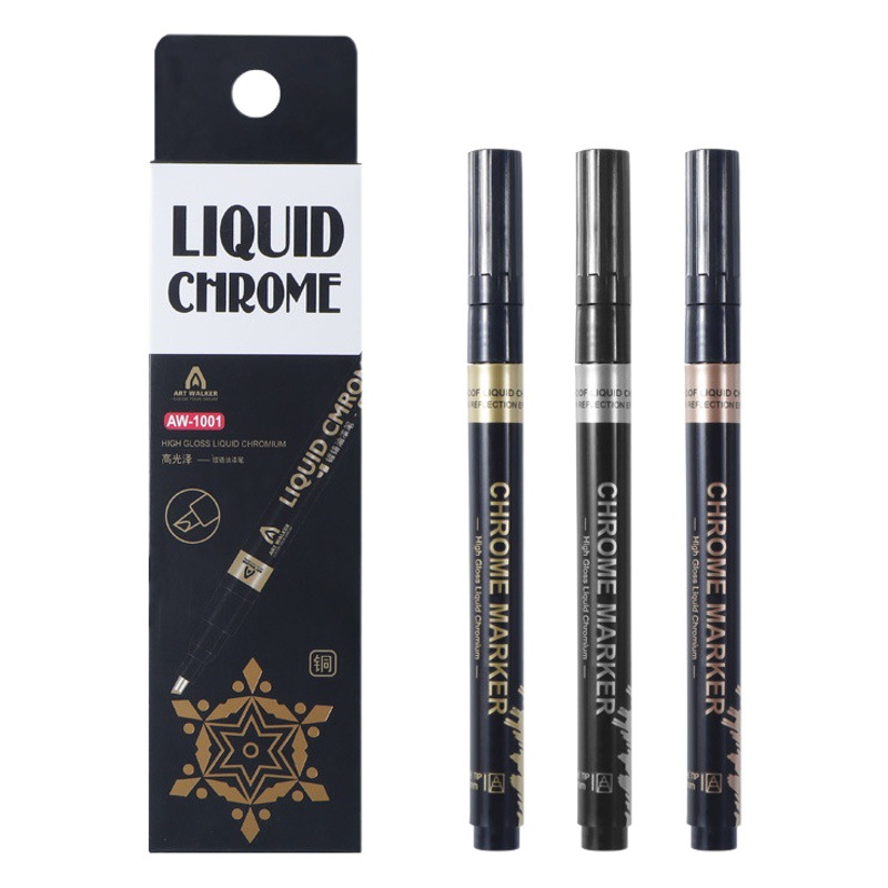 Cromo pintura pluma modelo pintura pluma embalaje independiente galvanoplastia oro y plata cobre pintura pluma espejo pintura marcador