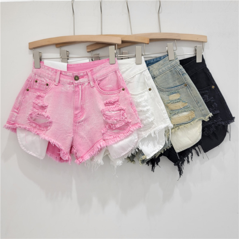 American-style light blue Denim Shorts Summer New High Waist Non-bullet Break Wide Pants Sexy Break A- shaped Hot Pants