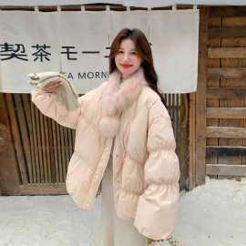 浅粉色真狐狸毛领花苞羽绒服2025新款女冬独特超巨好看派克服外套