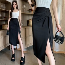 2024夏季新款小众设计感高腰绑带包臀裙高级感中长款开叉半身裙女