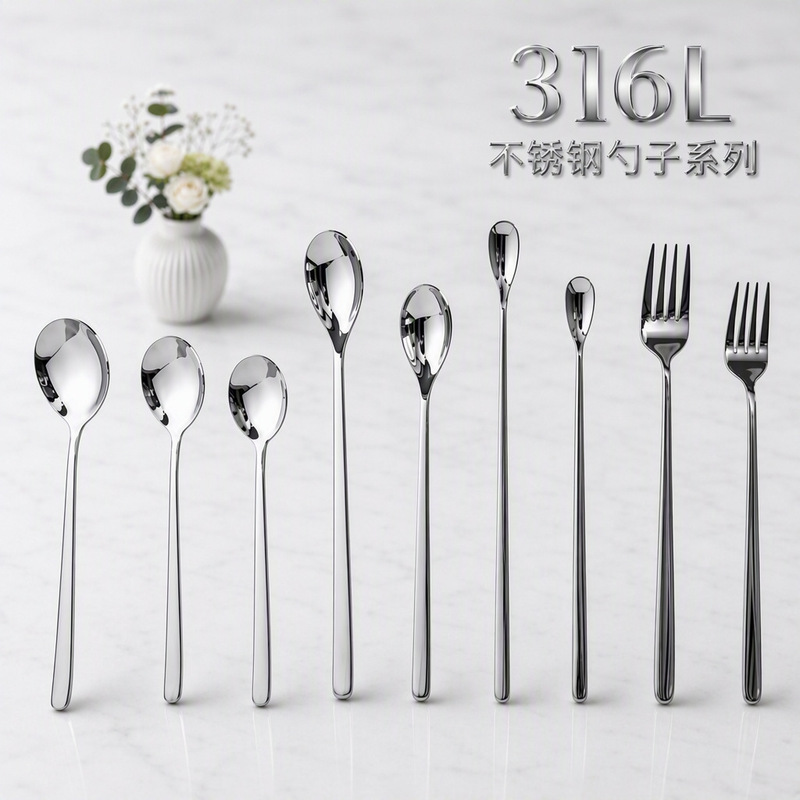 316 Stainless Steel Spoon and Fork Korean-Style Soup Spoon Tableware Household Mixing Spoon Restaurant Thickened Dining Spoon and Fork Set