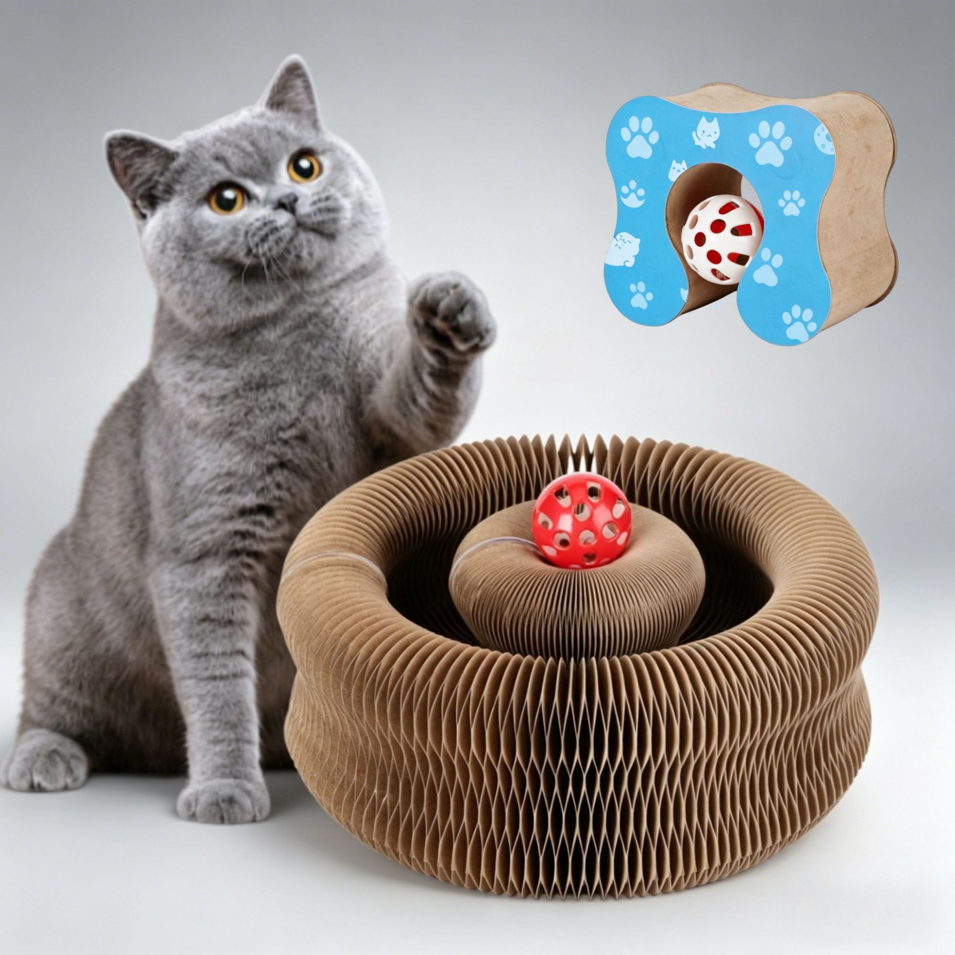 Órgano mágico para gatos agarrar tablero juguete para gatos auto-hi alivio de aburrimiento con campana papel corrugado resistente al agarramiento plegable juguete para gatos