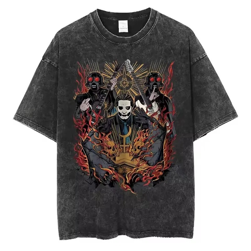Ghost Band Washed Vintage Skull Rock Short Sleeve Crew Neck Y2k T-shirt Men's Clothing New Top and T-shirt Men's T Ghost Band Washed Vintage Skull Rock Short Sleeve Crew Neck Y2k T-shirt Men's Clothing New Top and T-shirt Men's T