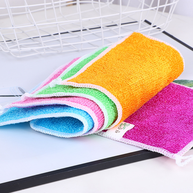 雙層加厚密線包邊可挂式竹纖維洗碗巾清潔布強吸水不沾油洗碗抹布