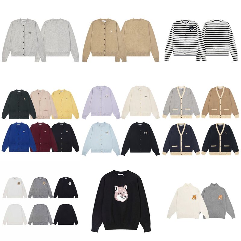 High-End Version of the Classic Fox Design Embroidered Chest Badge Striped Knit Cardigan Sweater
