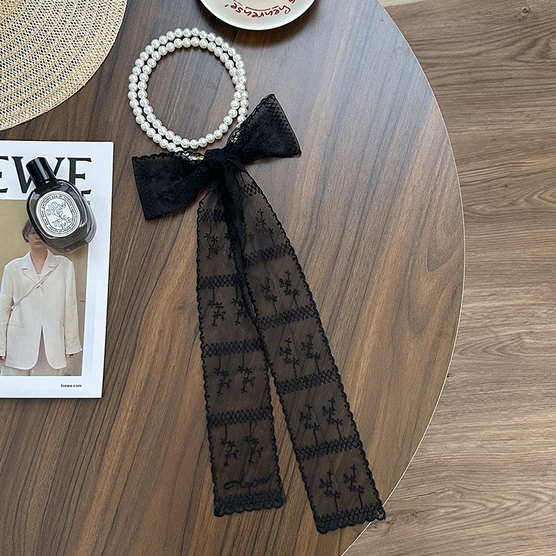 Collar de perlas Nueva bufanda de seda de encaje con cadena de clavícula francesa