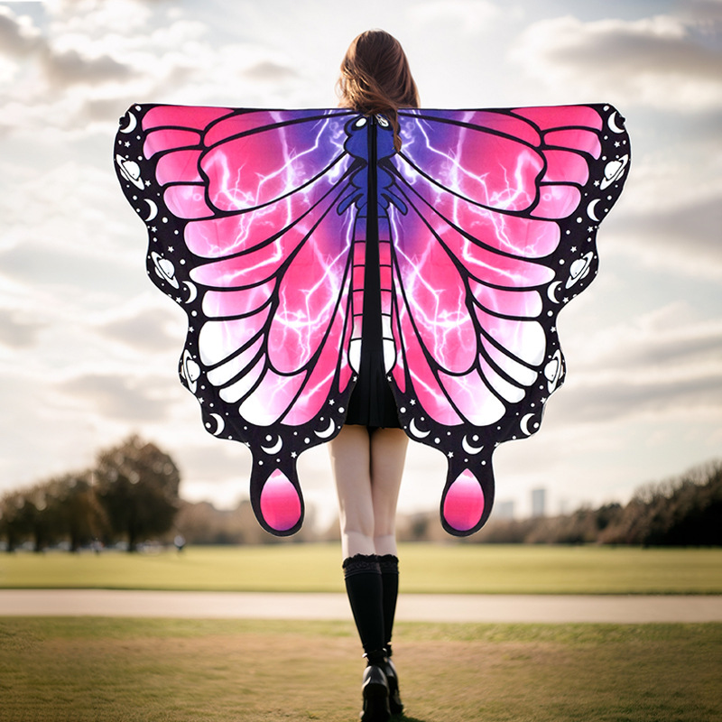 Capa de mariposa grande europea y americana para comercio transfronterizo, disfraz de Halloween, decoración para baile, actuación en escenario, color degradado