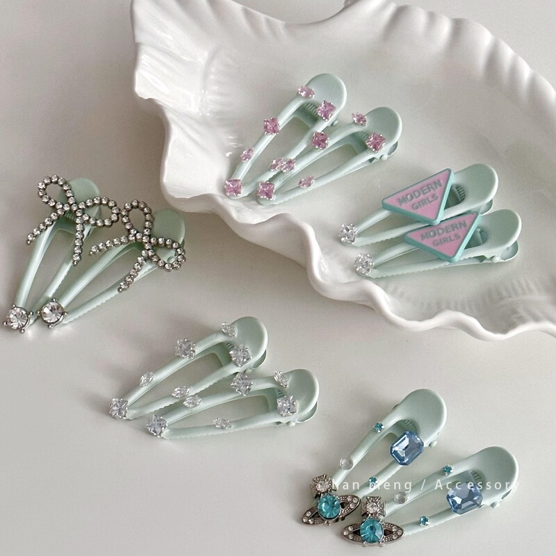 South Korea Dongdaemun New Style Super Beautiful Fairy high quality Blue Powder Flash Diamond Hairpin High-grade Light Luxury Elegant Exquisite Hair Accessories