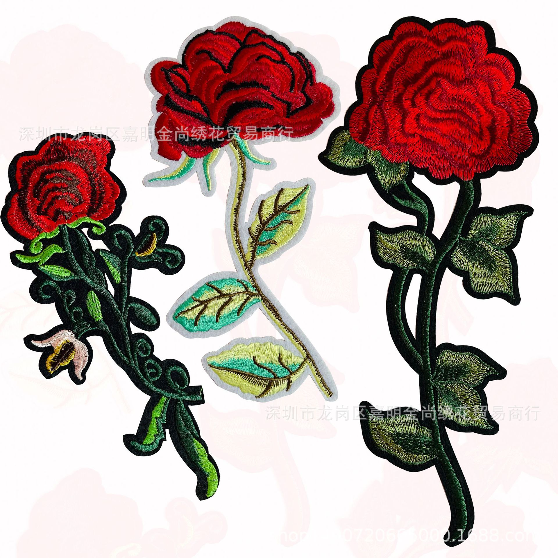 厂家玫瑰花牡丹花芍药花梅花背胶布贴补丁贴环DIY刺绣保服装辅料
