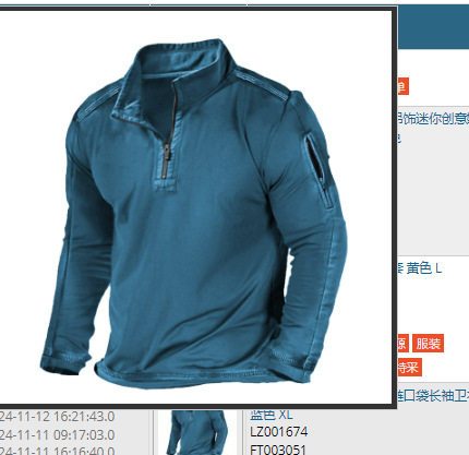 Primavera y otoño Comercio exterior más tamaño de los hombres al aire libre bolsillo con cremallera media cremallera cuello táctico de manga larga Camiseta suéter casual