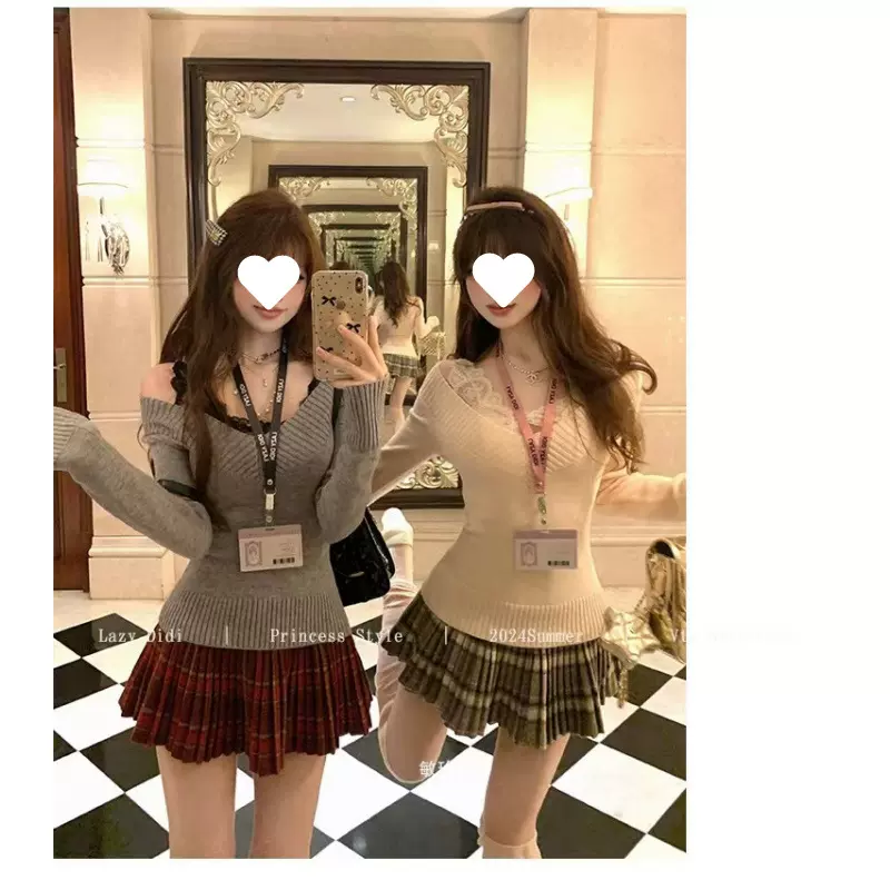 纯欲风甜辣妹V领收腰毛衣女秋冬新款内搭打底针织衫修身上衣工厂