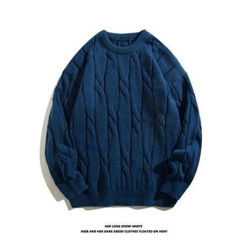 Autumn and Winter New Plus Size Solid Color Cable Knit Lounge Crew Neck Sweater Simple Loose Casual Top