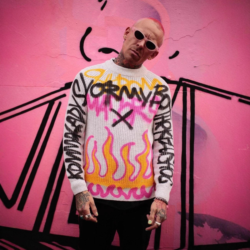 2025 New Autumn and Winter Men's and Women's Cashmere Flame Graffiti Pattern Knitwear Knitwear Long-Sleeved Retro Knitwear 2025 New Autumn and Winter Men's and Women's Cashmere Flame Graffiti Pattern Knitwear Knitwear Long-Sleeved Retro Knitwear