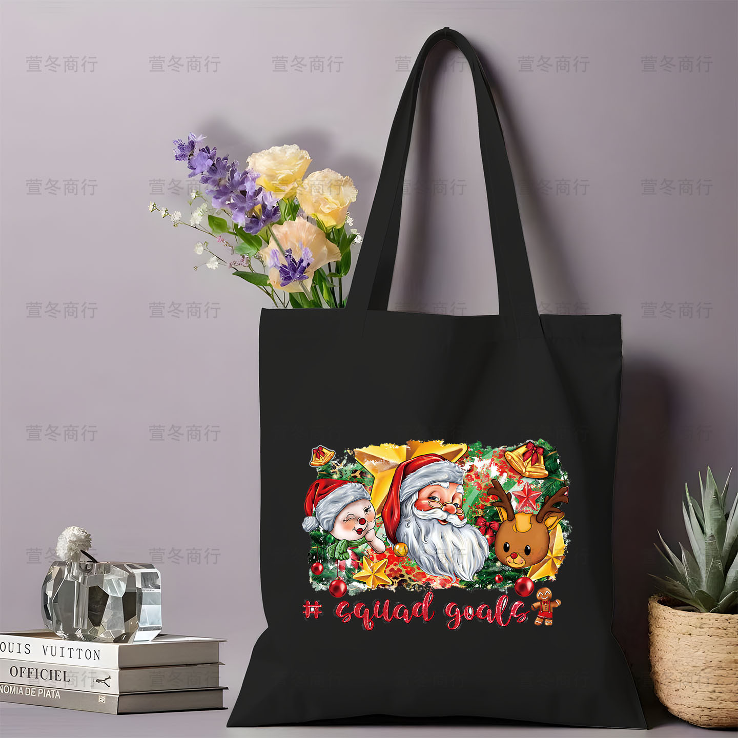 Bolsa de lona de Santa Claus de dibujos animados estudiantes bolsas de lona de mano de Navidad bolsas de hombro de gran capacidad ventas calientes transfronterizas