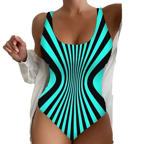 Women's Swimwear 2025 New Arrival Cross-Border European and American Style Sexy Striped Bikini One-Piece Swimsuit for Beach, Hot Springs—Wholesale