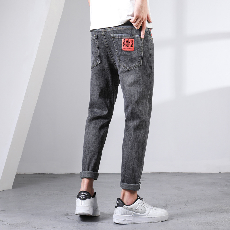 Pantalones vaqueros de los hombres pantalones cortos cuatro estaciones regular 2023 nuevo elástico slim fit pequeño recto otoño casual pantalones largos