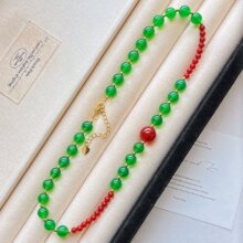 复古高品质7A鸽血红红玉髓绿玉髓设计感毛衣链项链锁骨链女