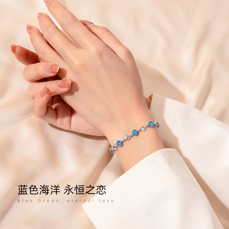 S925银手链海洋之心手链女生ins小众时尚轻奢手饰520情人节送女友|undefined