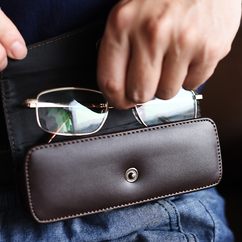 E88 Wholesale Leather Reading Glasses Storage Box for Middle-Aged and Elderly People, Can Be Attached to a Belt, Supports Customization