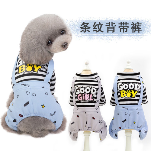 Pet clothing dog clothes four-legged pet outfit pet clothes 2019 spring new striped belted pants wholesale
