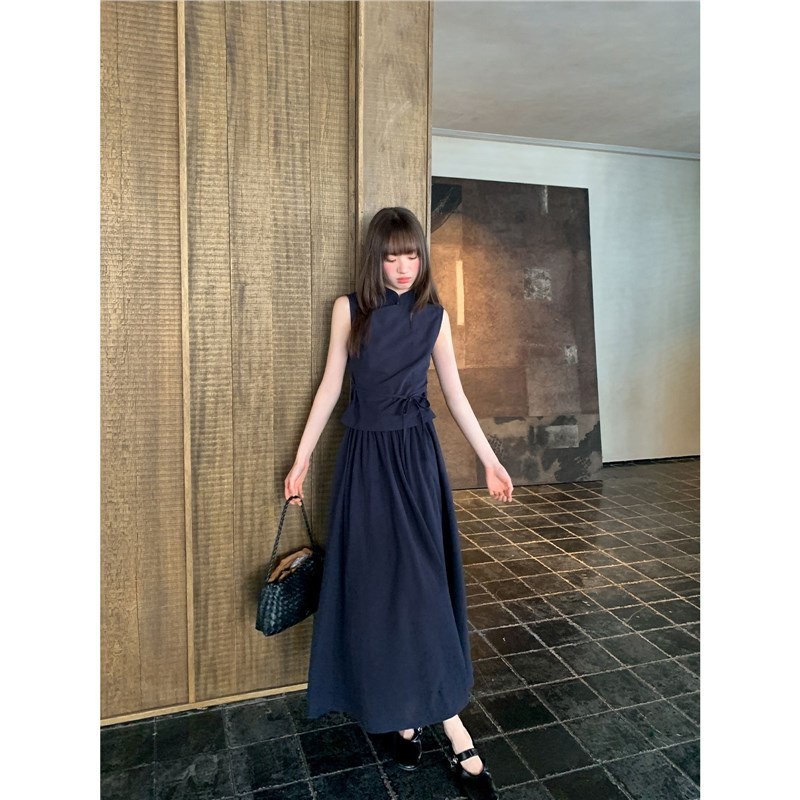 新中式立领背心半身裙套装女2025年夏季法式新款高级感显瘦两件套|undefined