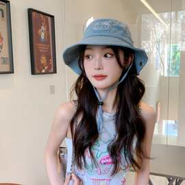 卡通甜心kitty猫大檐登山帽户外露营遮阳防晒帽女大头围渔夫帽