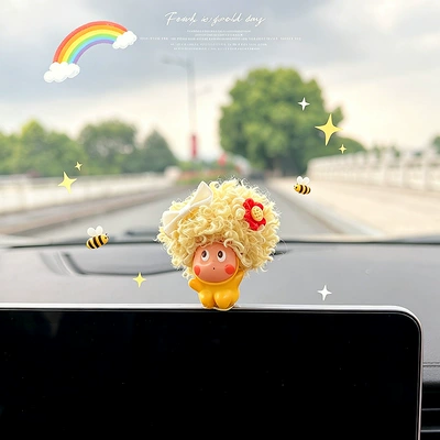 Car ornaments Hair Car Dashboard Decoration - afro-pilot-comes-with-stickers