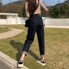 大码梨形身材哈伦牛仔裤女2025春季新款胖妹妹弹力宽松显瘦老爹裤