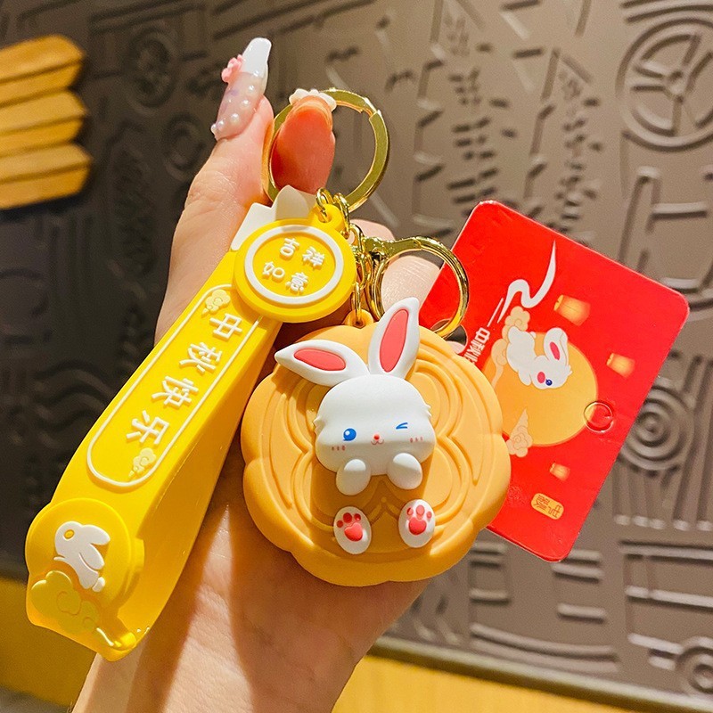 国潮中秋節のぬいぐるみの月のウサギのペンダントのカップルの漫画のカバンのキーホルダーの小さい贈り物の卸売り|undefined