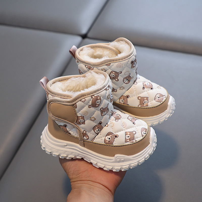 Zapatos de pan de tubo alto con pies envuelta Velcro más terciopelo engrosamiento botas de nieve para niños zapatos de algodón casuales botas de algodón para hombres cálidos para bebés