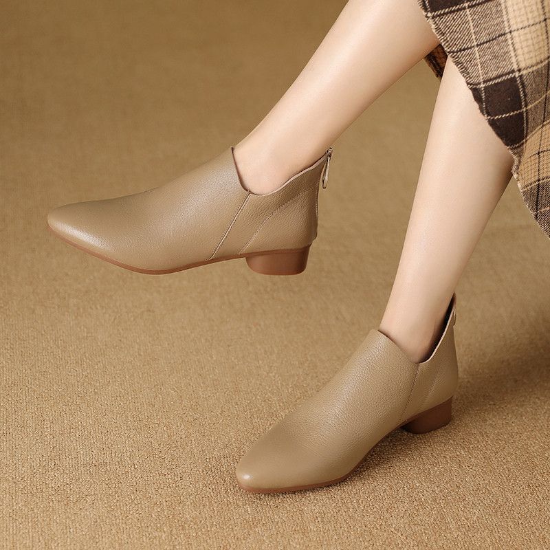 Foreign Trade Cross-Border Autumn and Winter New Style Thick Heel Medium Heel Round Toe Short Boots Back Zipper Fashion Boots Soft Leather Comfortable Women's Boots