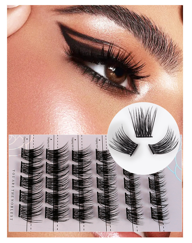 New foreign trade high-molecular self-adhesive false eyelash set without glue or removal for lazy people, thick and curled single cluster self-adhesive eyelash set undefined