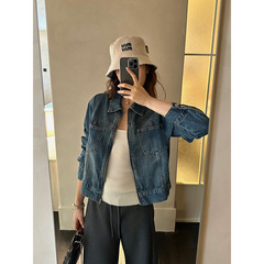 元派bluepops2025秋新款水洗磨白牛仔外套复古翻领夹克开衫A5641
