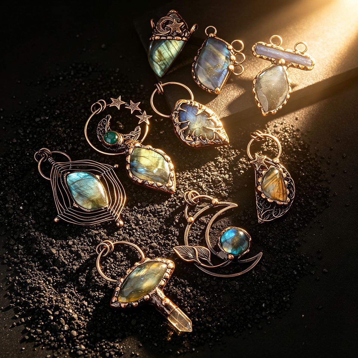 Colar com pingente de labradorita estilo vintage bronze_voghion.com