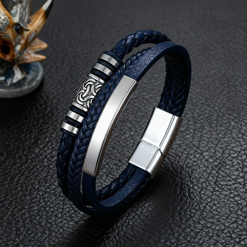 Men's Braided Leather Bracelet Waterproof And Hypoallergenic_voghion.com