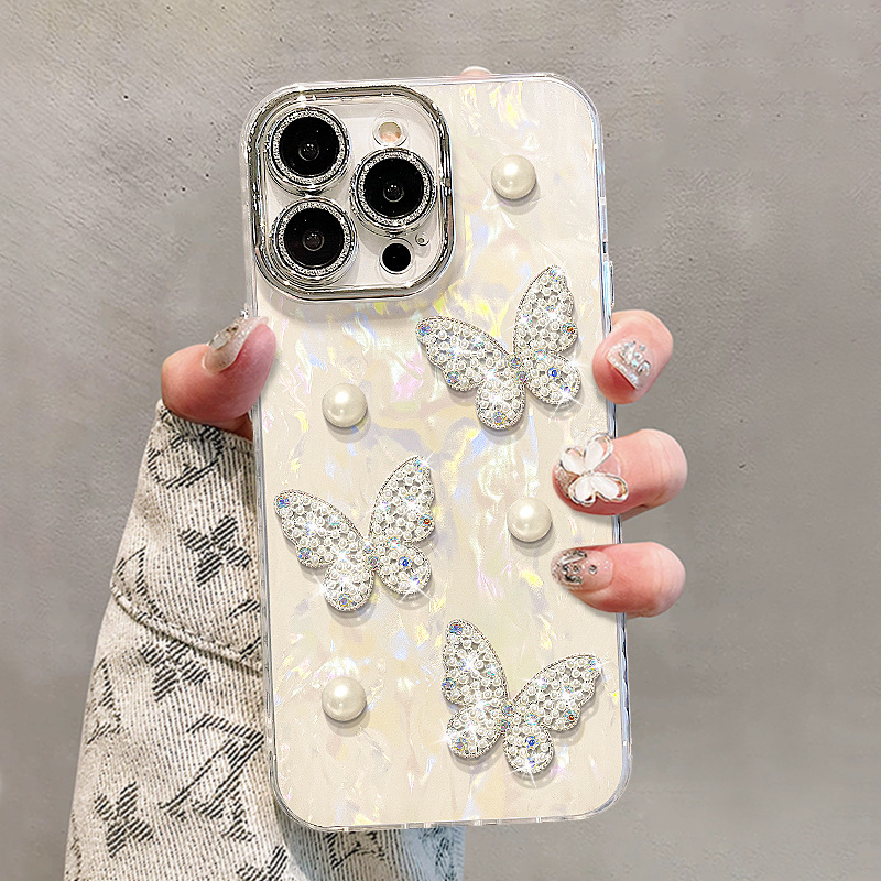 El espejo kt con patrón de concha de niña es adecuado para Apple 16ProMax/15 funda para teléfono iPhone 14 nuevo 13 fino