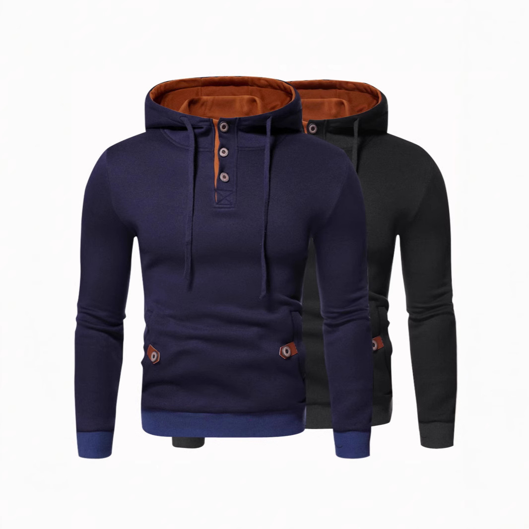 24 Nuovi arrivi Autunno/Inverno: Felpa con cappuccio dal design aperto e decorata con bottoni, taglia grande, pullover color-block_voghion.com