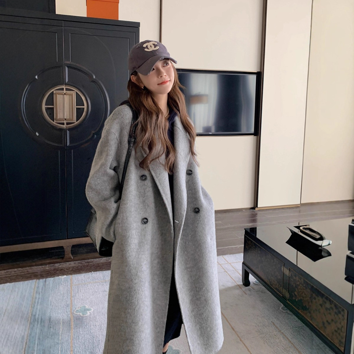 Trendy Long Cashmere Coat for Women, Suitable for Spring, Autumn, and Winter, Petite Size, Korean Style, High-End Wool Coat