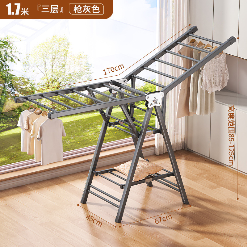 Percha de secado plegable sin instalación, piso al suelo, dormitorio, balcón ajustable, percha de secado interior y exterior, varilla de secado para bebés